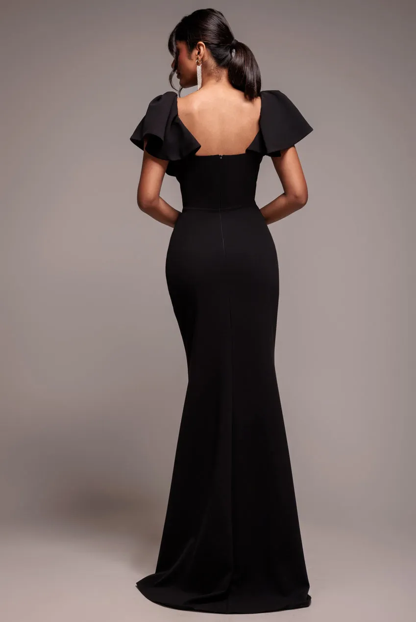 Cape Sleeve Detail Front Tie Maxi Dress - Black by Goddiva sold by Goddiva product image thumbnail 2