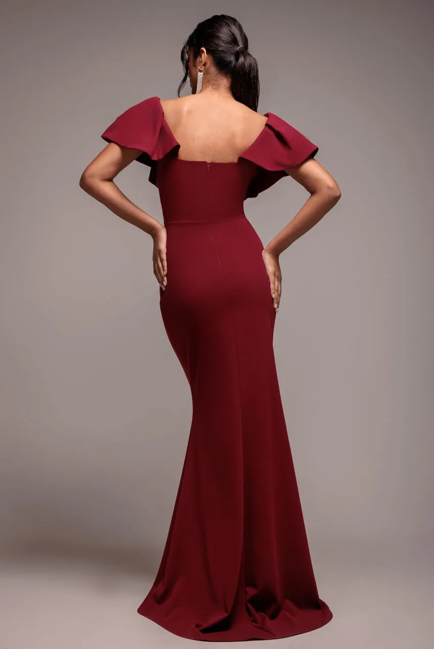 Cape Sleeve Detail Front Tie Maxi Dress - Wine by Goddiva sold by Goddiva product image thumbnail 2