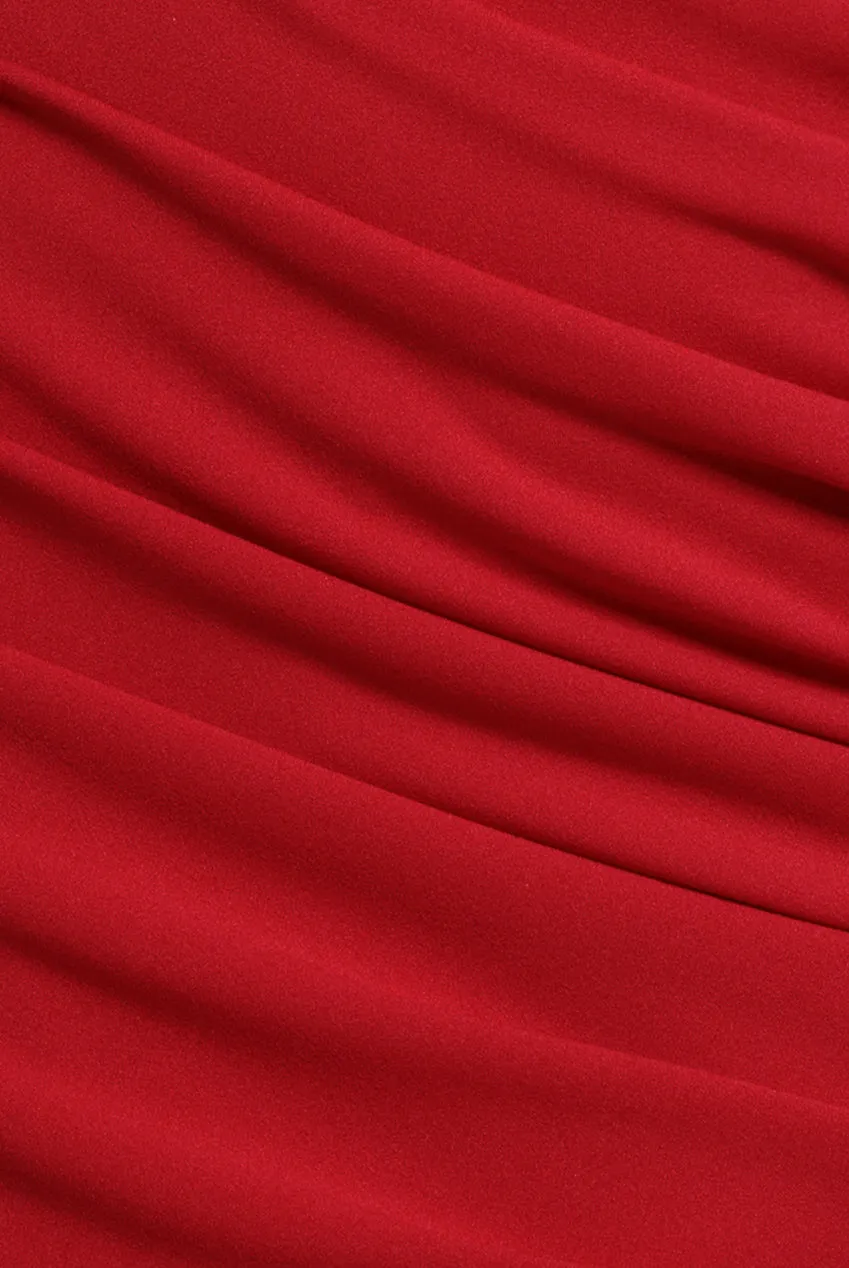 Pleated One Shoulder Bardot Fit And Flare Maxi Dress - Red by Goddiva sold by Goddiva product image thumbnail 4
