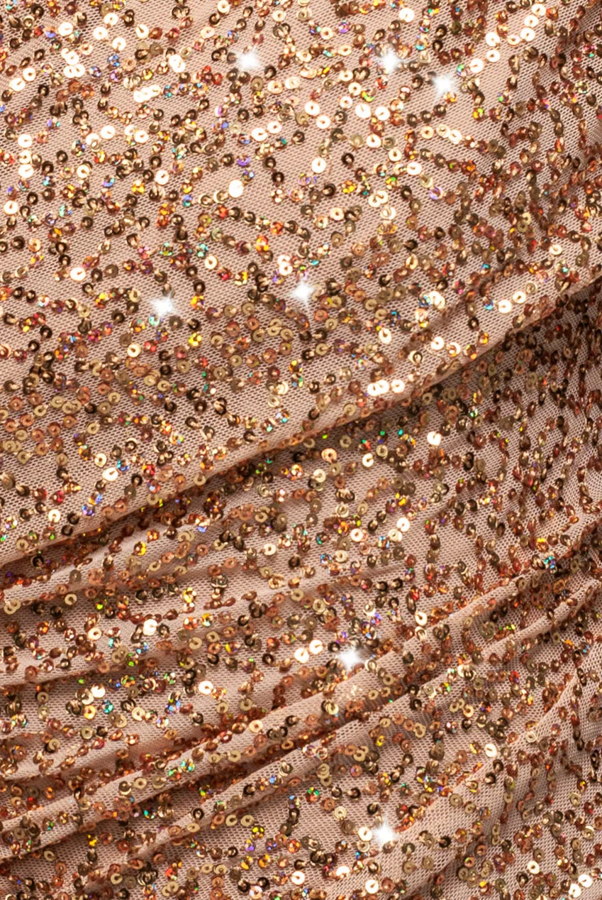 Off The Shoulder Sequin Cowl Drawstring Maxi Dress - Gold by Goddiva sold by Goddiva product image thumbnail 5