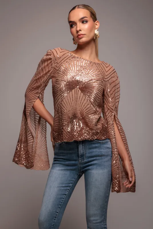 Sequin Starburst Cape Sleeve Top - Champagne by Goddiva sold by Goddiva