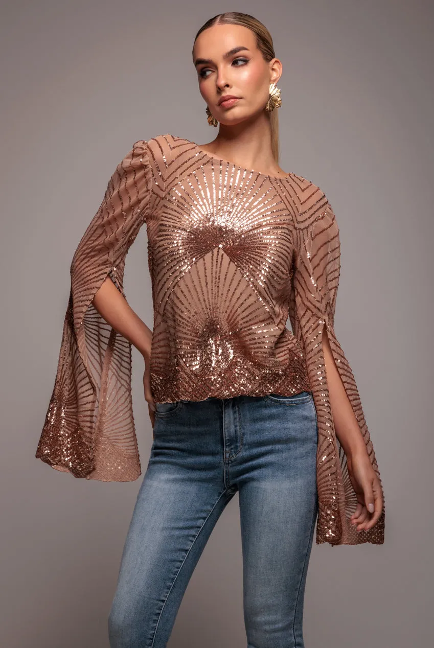 Sequin Starburst Cape Sleeve Top - Champagne by Goddiva sold by Goddiva