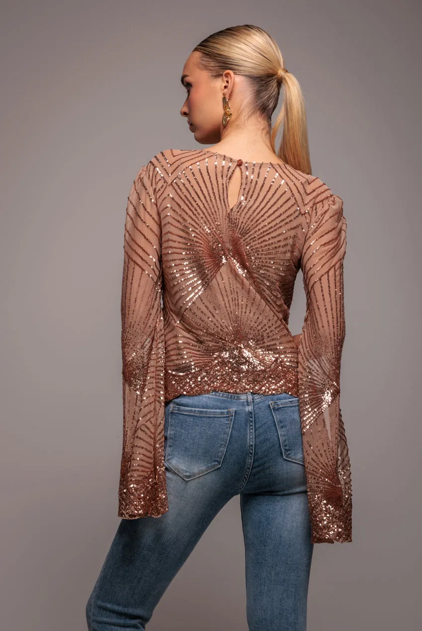 Sequin Starburst Cape Sleeve Top - Champagne by Goddiva sold by Goddiva product image thumbnail 2