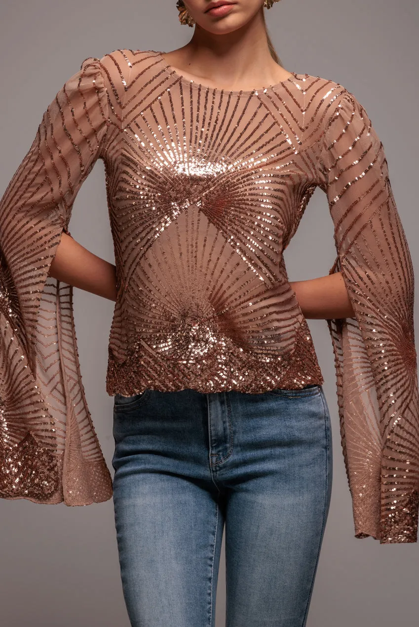 Sequin Starburst Cape Sleeve Top - Champagne by Goddiva sold by Goddiva product image thumbnail 3