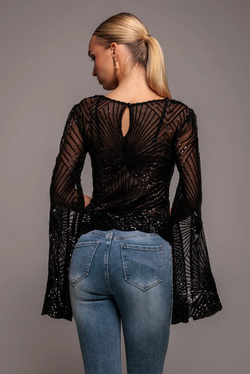 Sequin Starburst Cape Sleeve Top - Black by Goddiva sold by Goddiva product image thumbnail 2