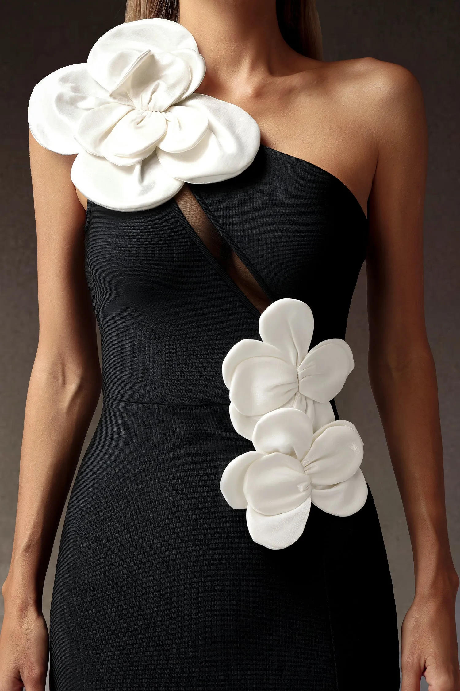 Jane Flowers High Slit One Shoulder Bandage Maxi Dress by Bella Barnett sold by Goddiva product image thumbnail 4