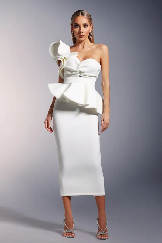 Luysa One Shoulder Asymmetry Midi Set by Bella Barnett sold by Goddiva