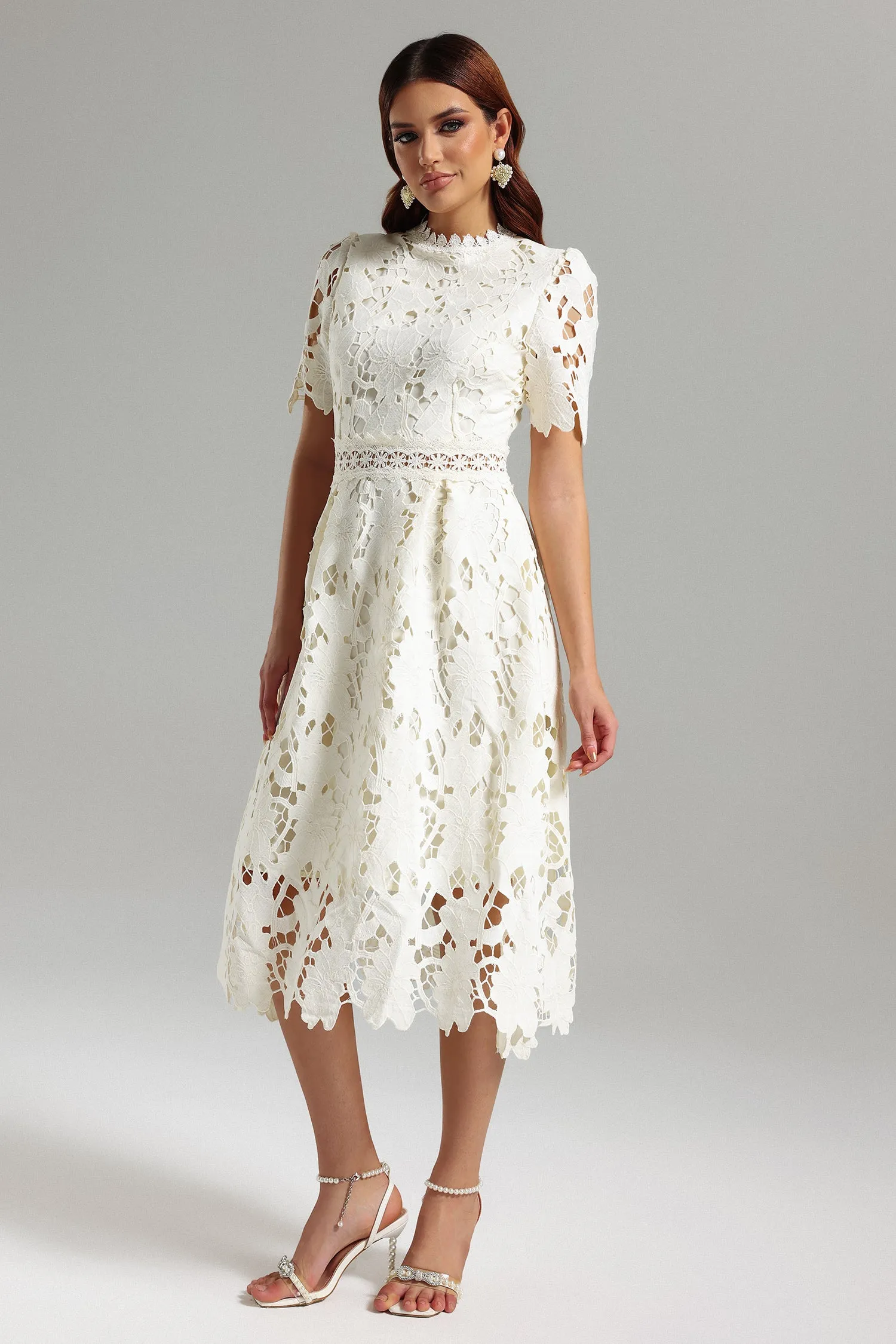 Jaca Lace Midi Dress by Bella Barnett sold by Goddiva