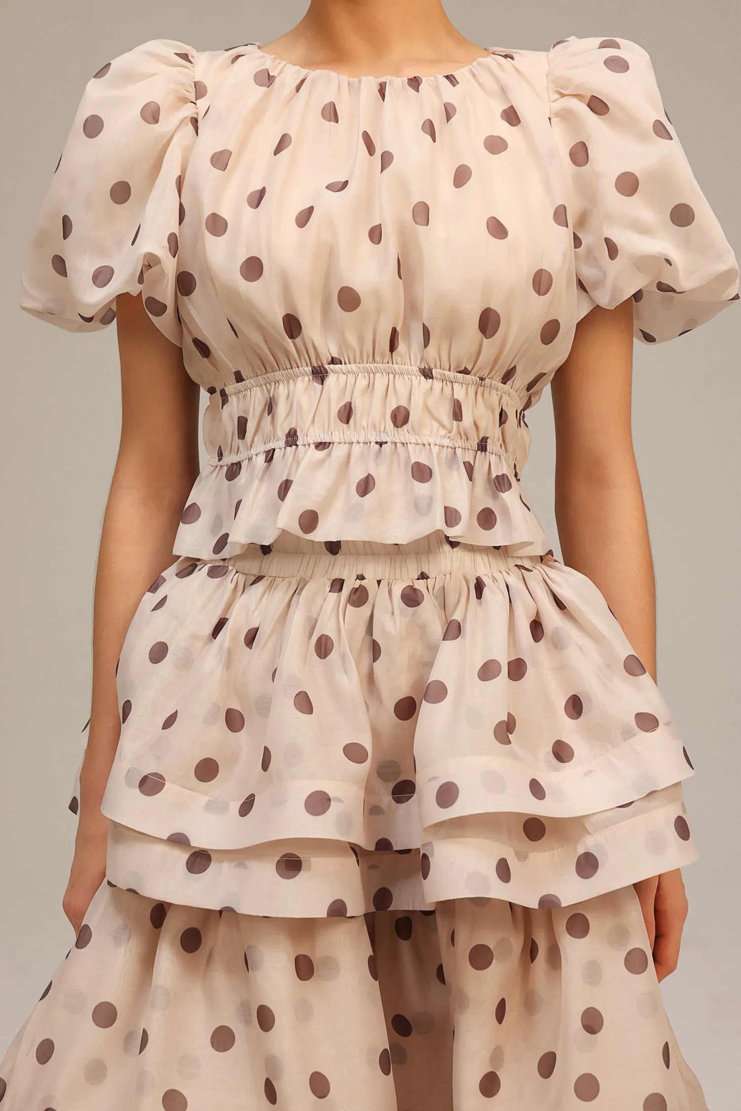 Willa Puff Sleeves Dot Printed Top And Skirt Two-Piece Set by Bella Barnett sold by Goddiva product image thumbnail 4