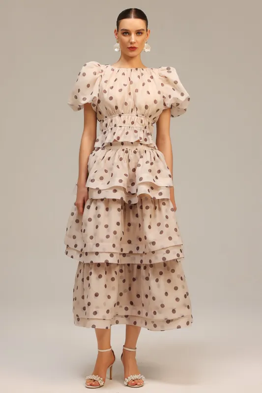 Willa Puff Sleeves Dot Printed Top And Skirt Two-Piece Set by Bella Barnett sold by Goddiva