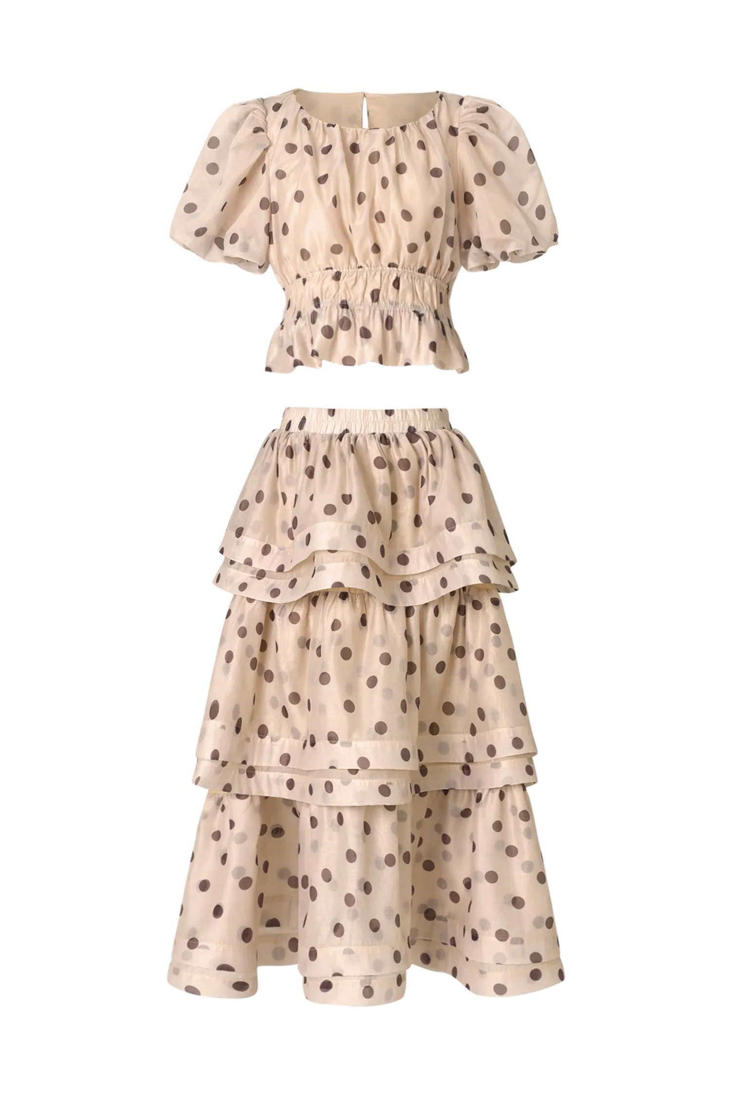Willa Puff Sleeves Dot Printed Top And Skirt Two-Piece Set by Bella Barnett sold by Goddiva product image thumbnail 5