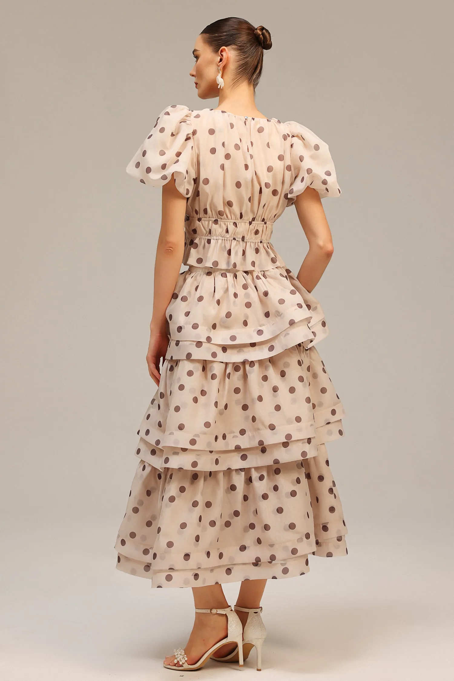 Willa Puff Sleeves Dot Printed Top And Skirt Two-Piece Set by Bella Barnett sold by Goddiva product image thumbnail 2