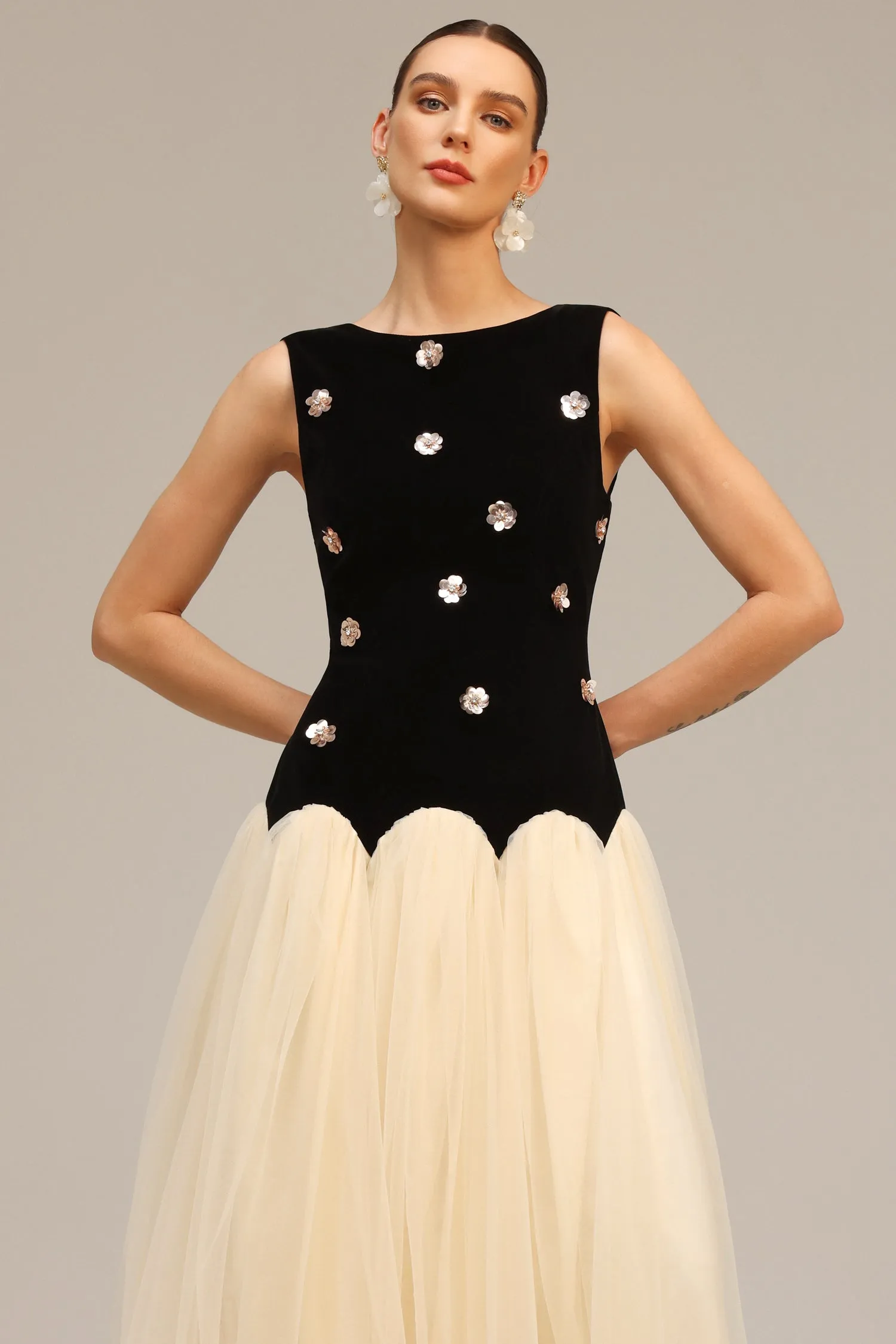 Roto Sleeveless Sequin Flowers Maxi Dress by Bella Barnett sold by Goddiva product image thumbnail 4