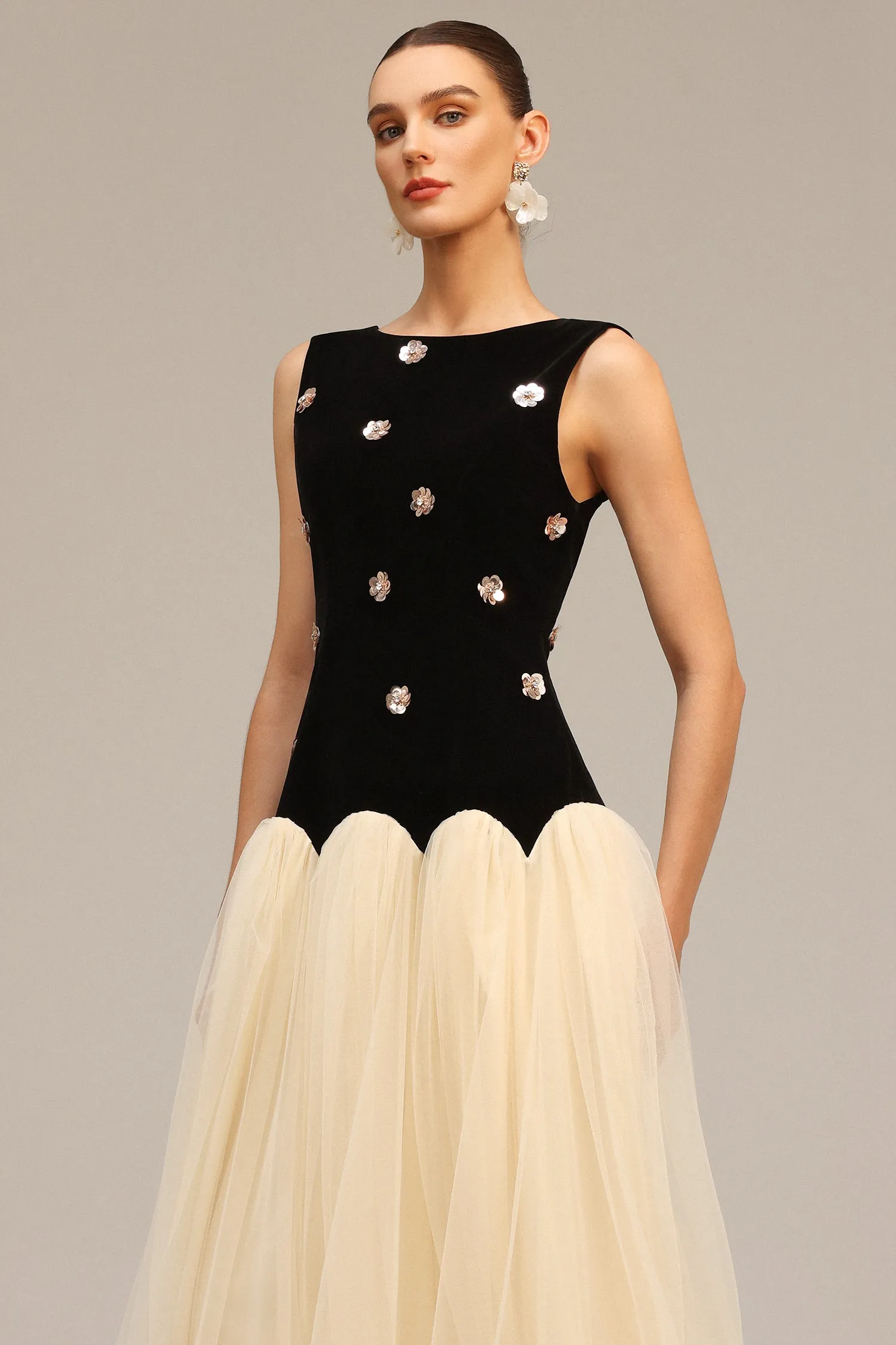 Roto Sleeveless Sequin Flowers Maxi Dress by Bella Barnett sold by Goddiva product image thumbnail 2