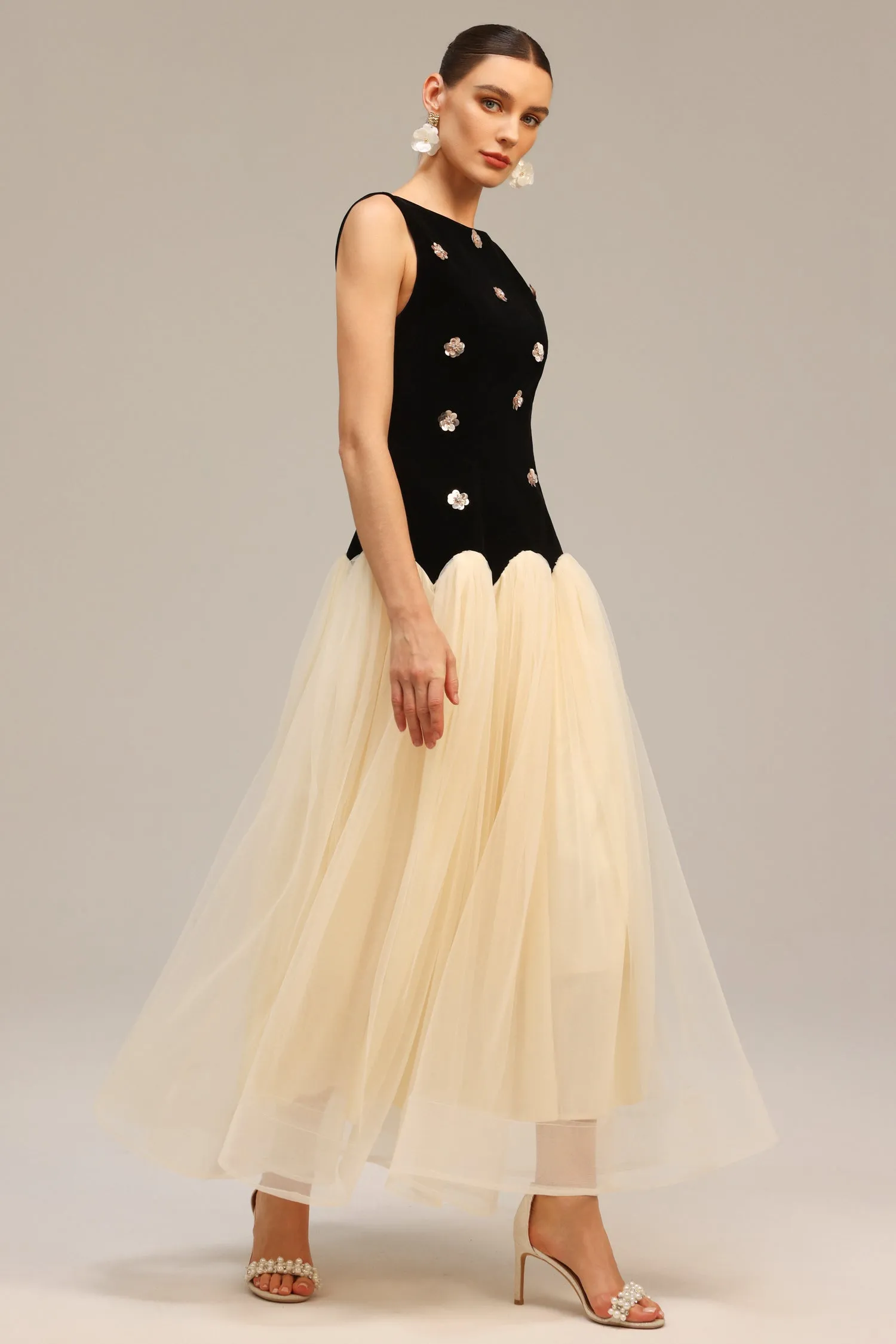 Roto Sleeveless Sequin Flowers Maxi Dress by Bella Barnett sold by Goddiva product image thumbnail 3