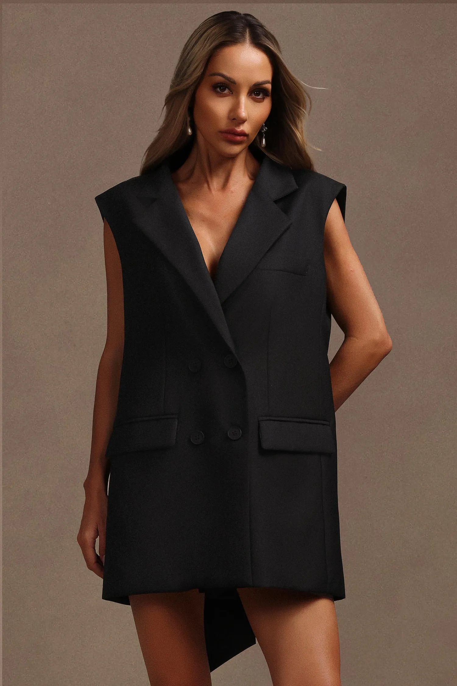 Livana Lapel Sleeveless Bowknot Mini Dress by Bella Barnett sold by Goddiva product image thumbnail 5