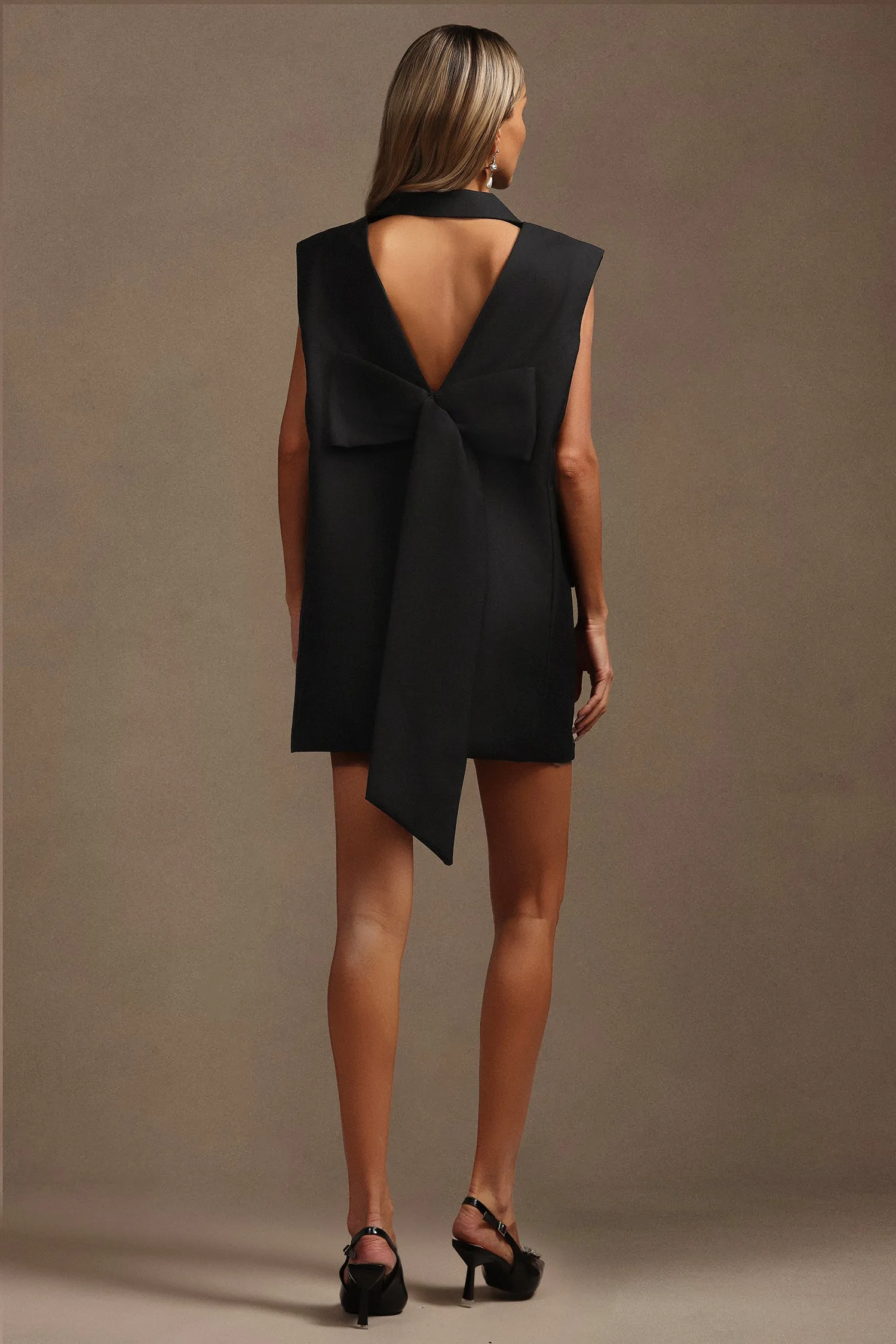 Livana Lapel Sleeveless Bowknot Mini Dress by Bella Barnett sold by Goddiva product image thumbnail 4