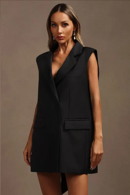 Livana Lapel Sleeveless Bowknot Mini Dress by Bella Barnett sold by Goddiva