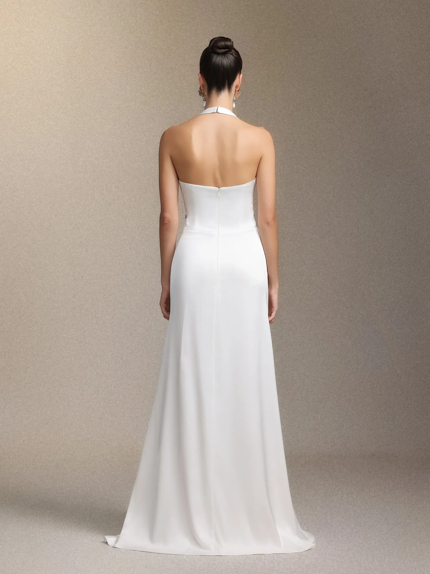 Salla Ruthie Halter-neck Three-dimensional Flower Ruffled Cinched Waist Maxi Dress by Bella Barnett sold by Goddiva product image thumbnail 3