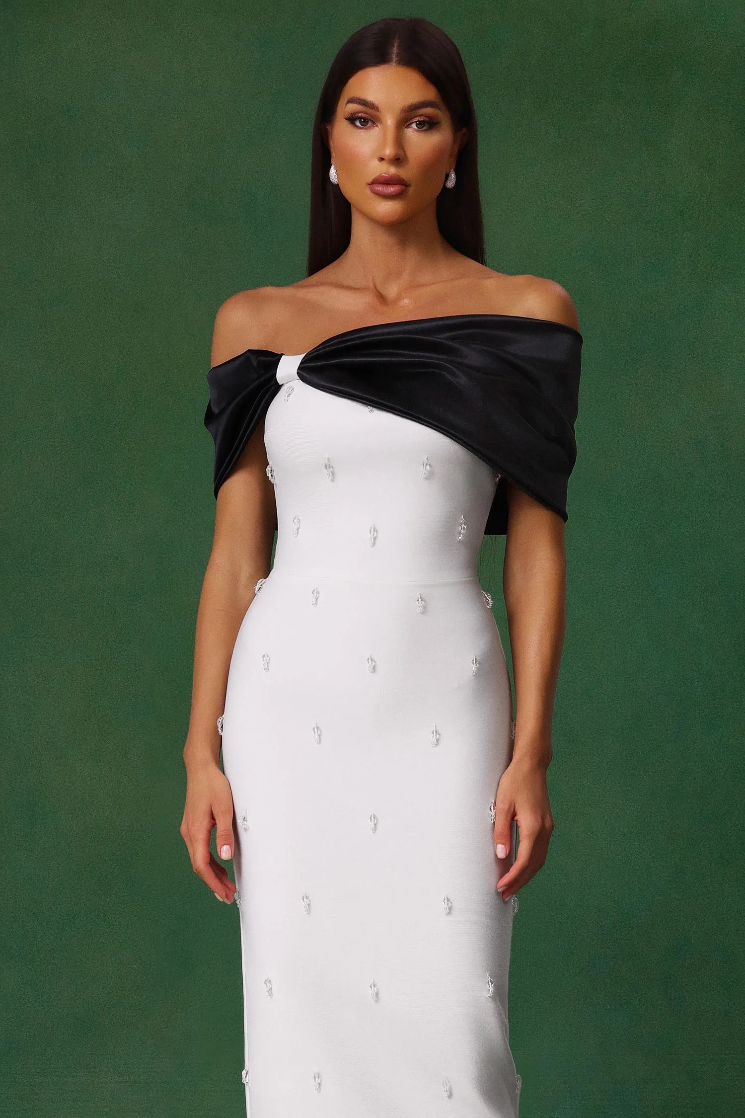 Sharla Off-The-Shoulder Diamond Bow Maxi Dress by Bella Barnett sold by Goddiva product image thumbnail 2