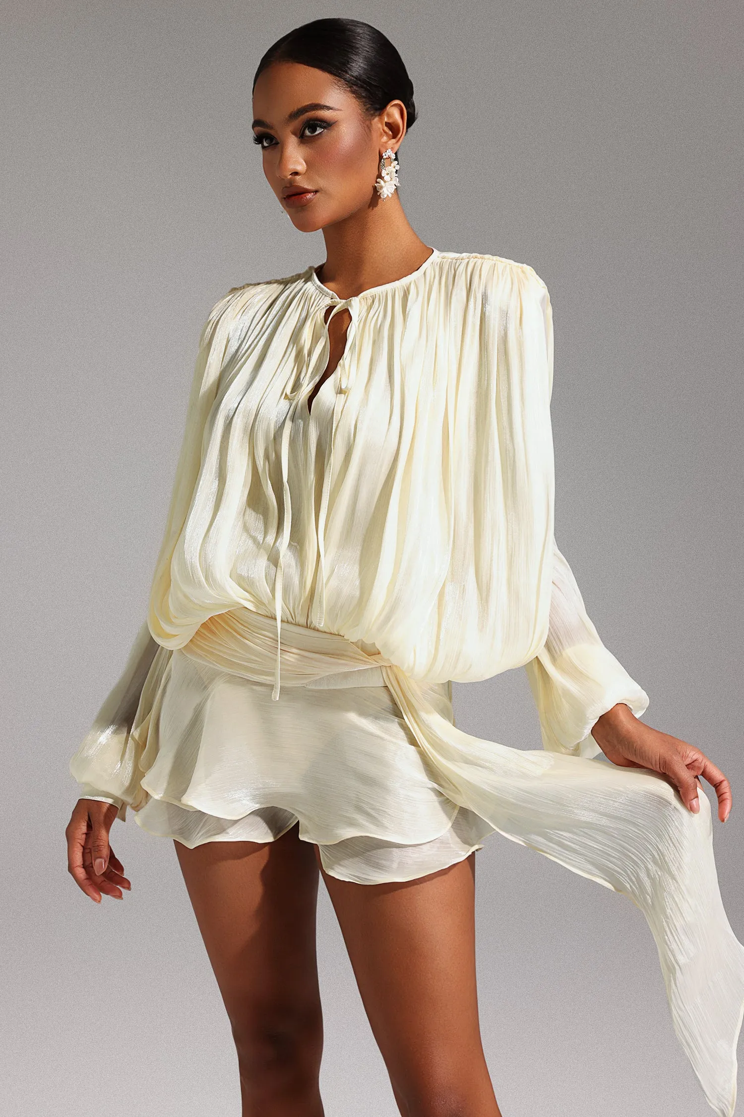 Dekia Long Sleeve Hollow Out Flounce Mini Dress by Bella Barnett sold by Goddiva product image thumbnail 3