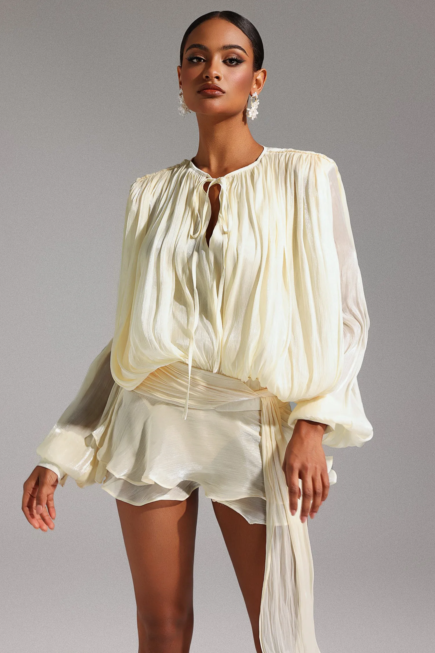 Dekia Long Sleeve Hollow Out Flounce Mini Dress by Bella Barnett sold by Goddiva product image thumbnail 4