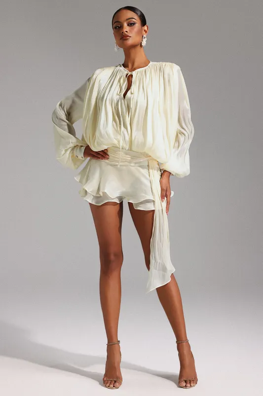 Dekia Long Sleeve Hollow Out Flounce Mini Dress by Bella Barnett sold by Goddiva