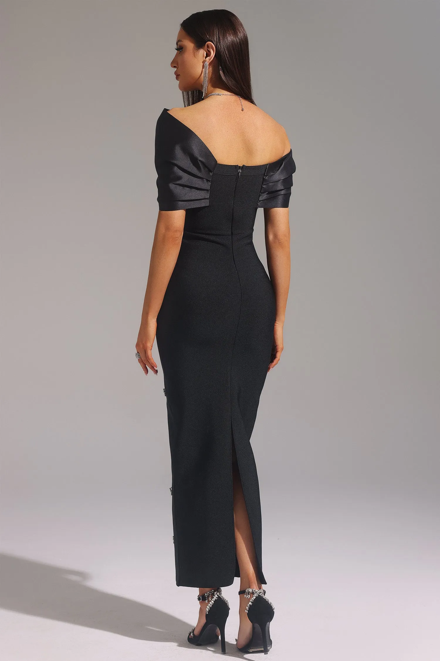 Palez Sleeveless One Shoulder Diamond Bow Bandage Maxi Dress by Bella Barnett sold by Goddiva product image thumbnail 2