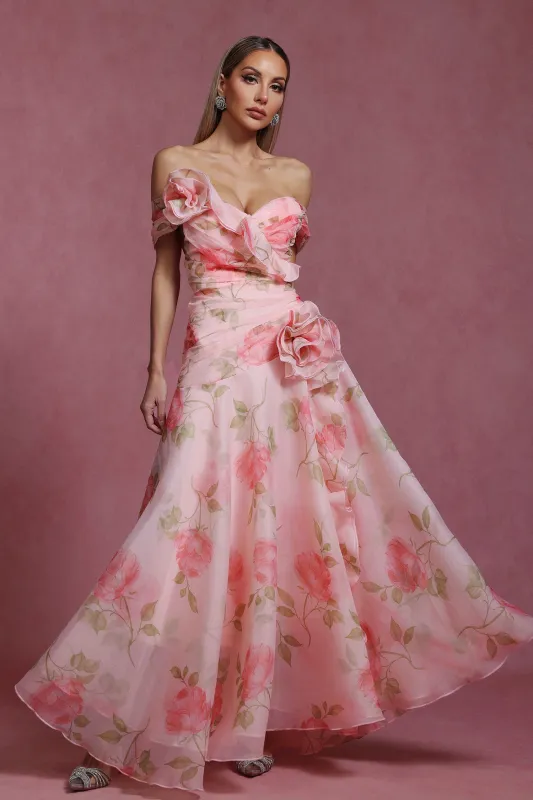 Jussi Sleeveless Flowers Flounce Maxi Dress by Bella Barnett sold by Goddiva