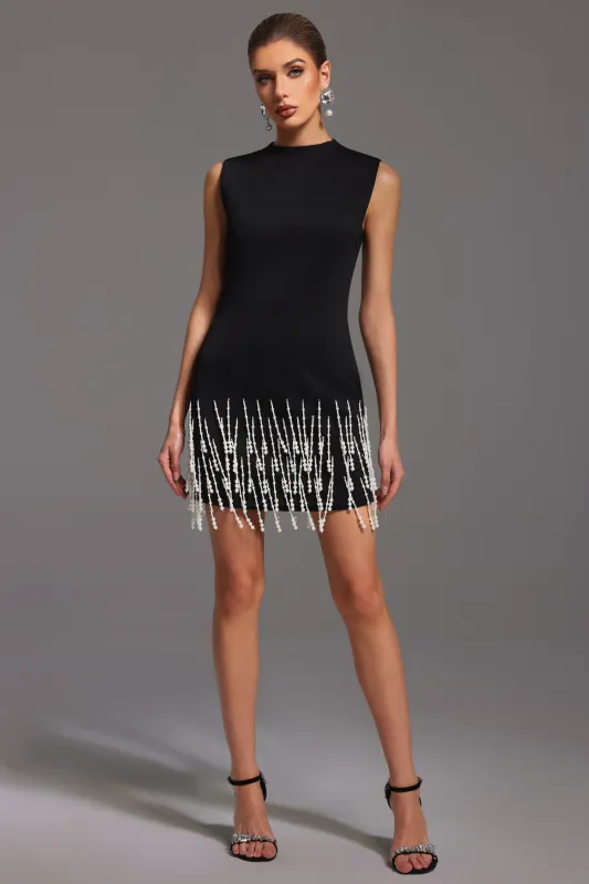 Nanci Sleeveless Pearl Mini Dress by Bella Barnett sold by Goddiva