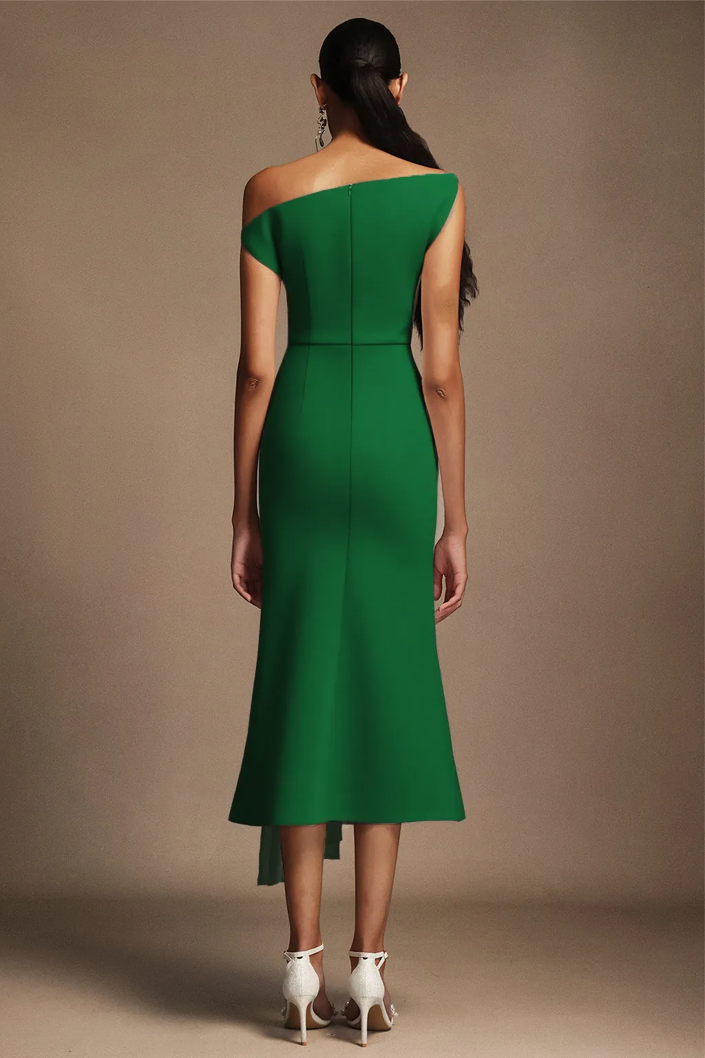 Paulina Oblique Shoulder Sleeveless Folds Midi Dress by Bella Barnett sold by Goddiva product image thumbnail 3