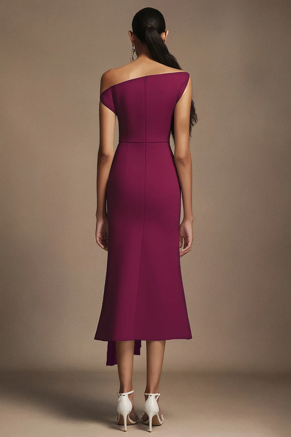 Paulina Oblique Shoulder Sleeveless Folds Midi Dress by Bella Barnett sold by Goddiva product image thumbnail 2
