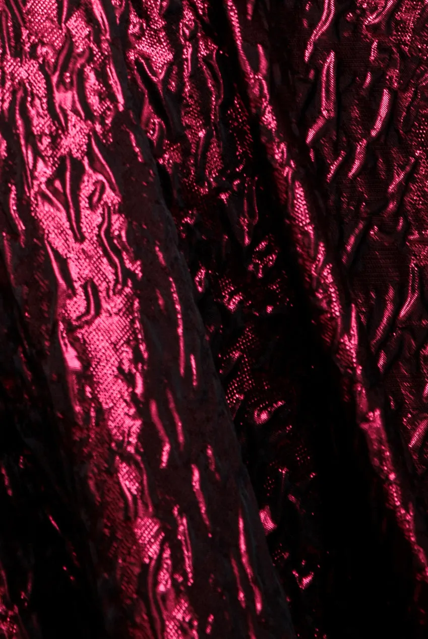 One Shoulder Frill Jacquard Skater Midi Dress - Burgundy Red by Goddiva sold by Goddiva product image thumbnail 5