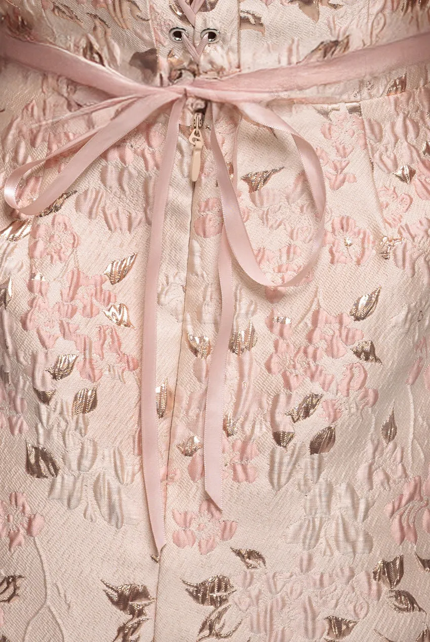 Lace Up Jacquard Mini Dress With Organza Wings - Blush Pink by Goddiva sold by Goddiva product image thumbnail 5