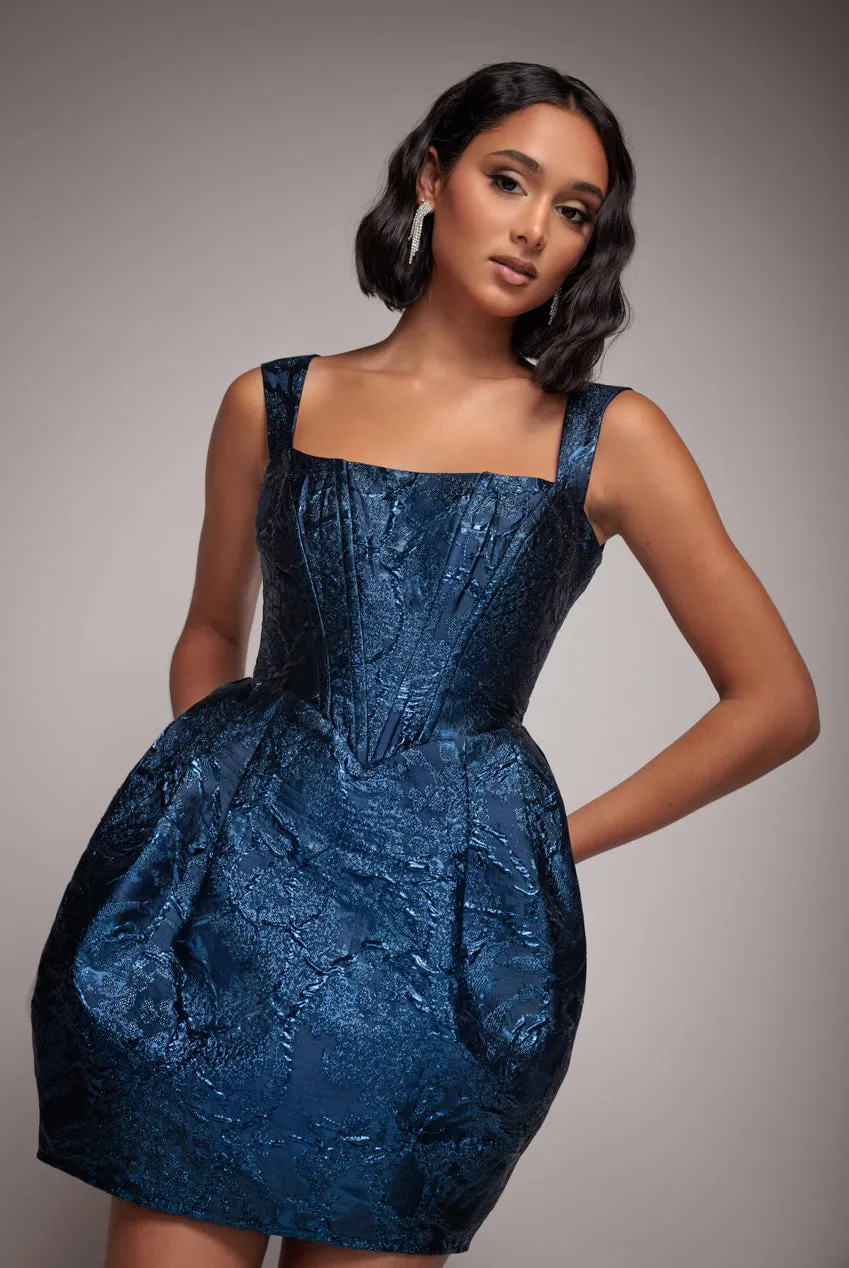 Corset Balloon Skirt Lace Up Back Mini Dress - Navy Blue by Goddiva sold by Goddiva product image thumbnail 4