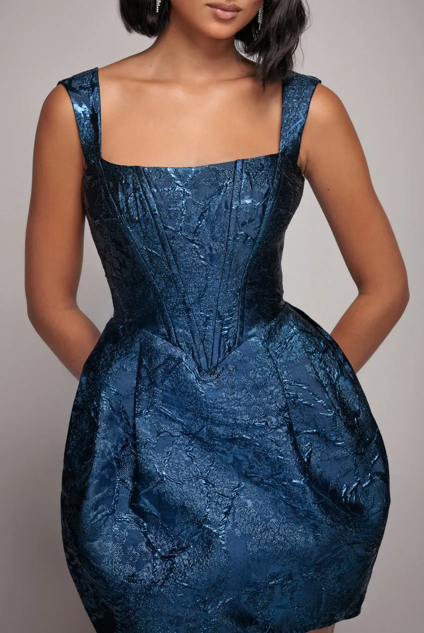 Corset Balloon Skirt Lace Up Back Mini Dress - Navy Blue by Goddiva sold by Goddiva product image thumbnail 5