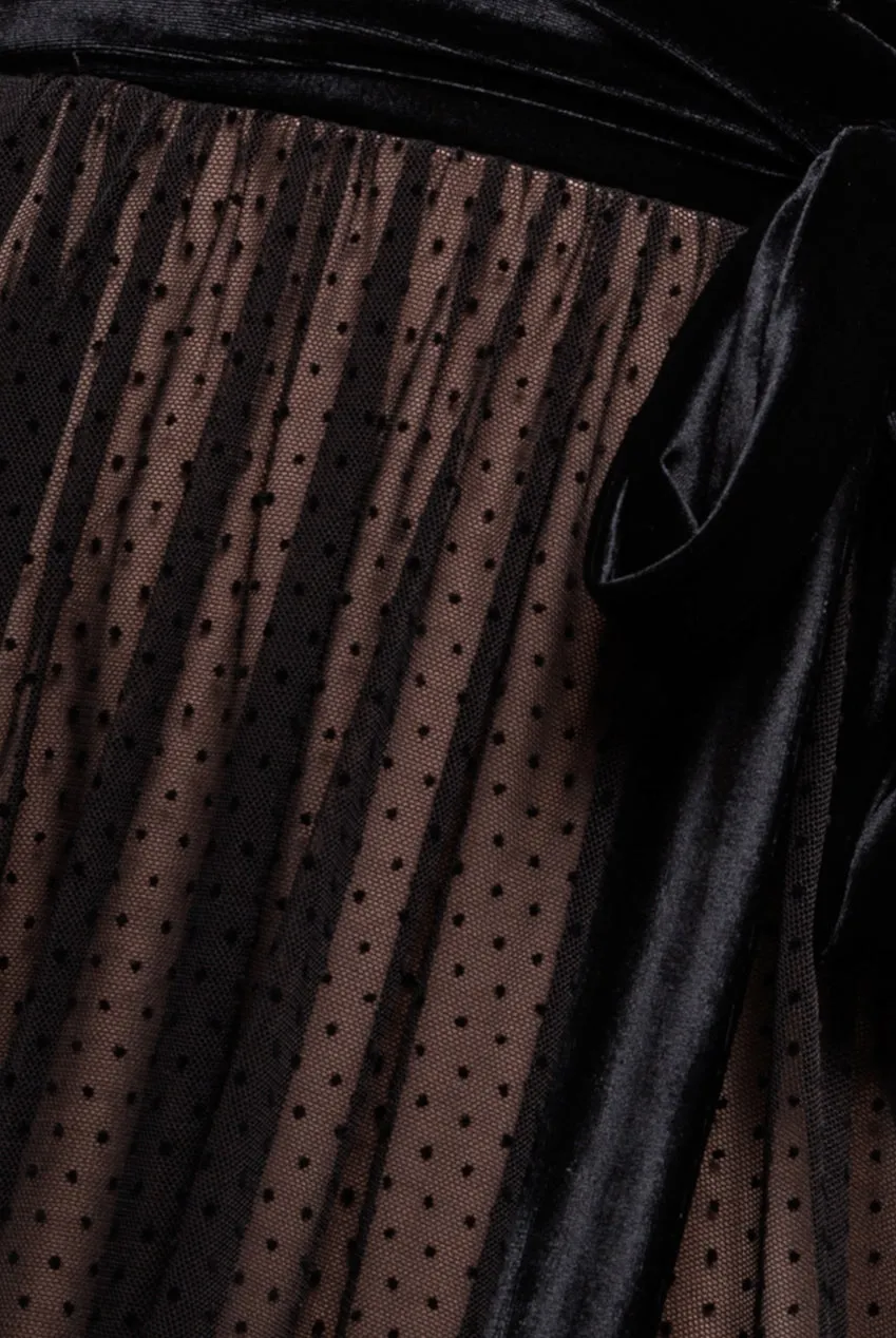 Velvet Bardot Dobby Mesh A Line Maxi Dress - Black by Goddiva sold by Goddiva product image thumbnail 4