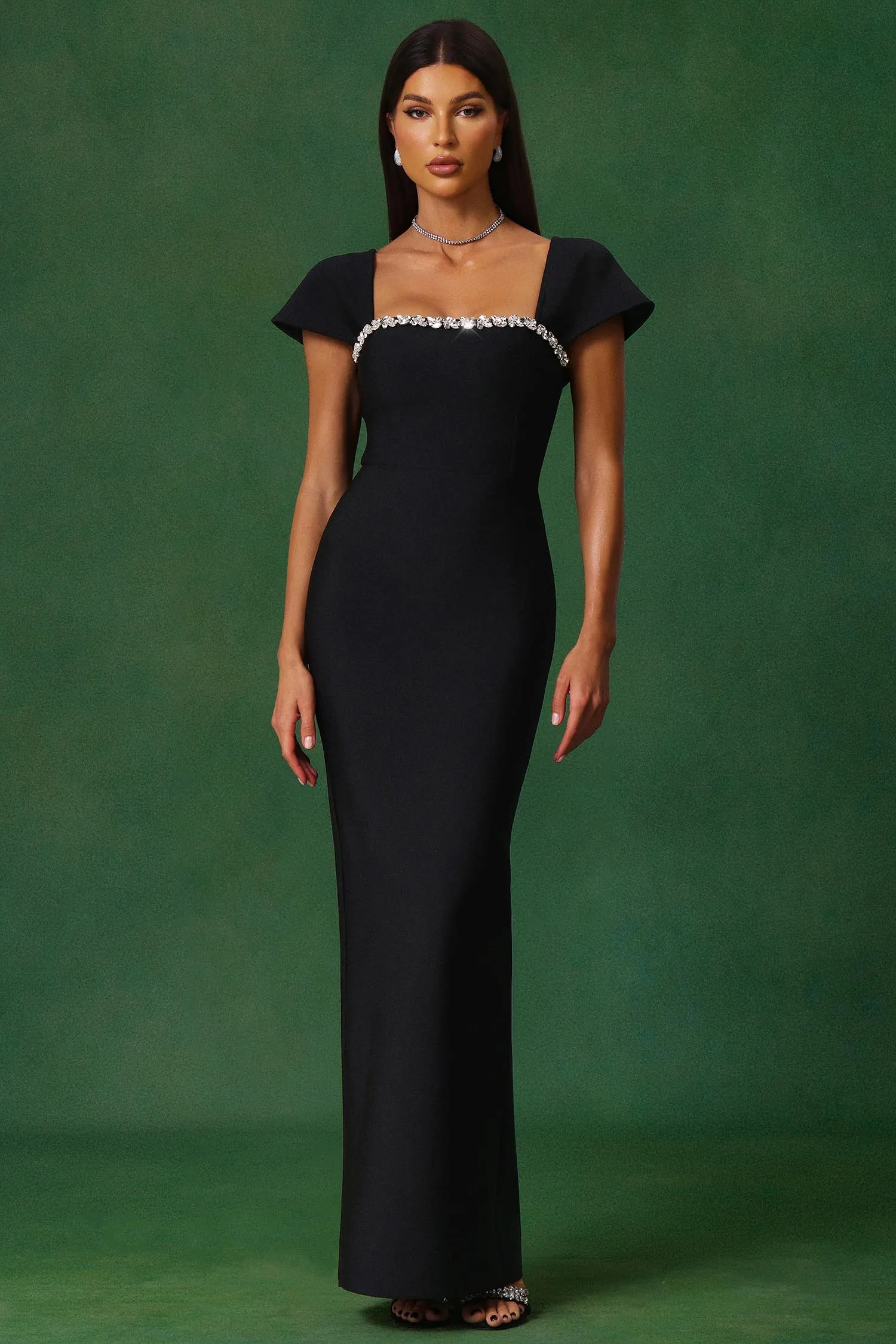 Romelle Short Sleeve Diamond Bandage Maxi Dress by Bella Barnett sold by Goddiva