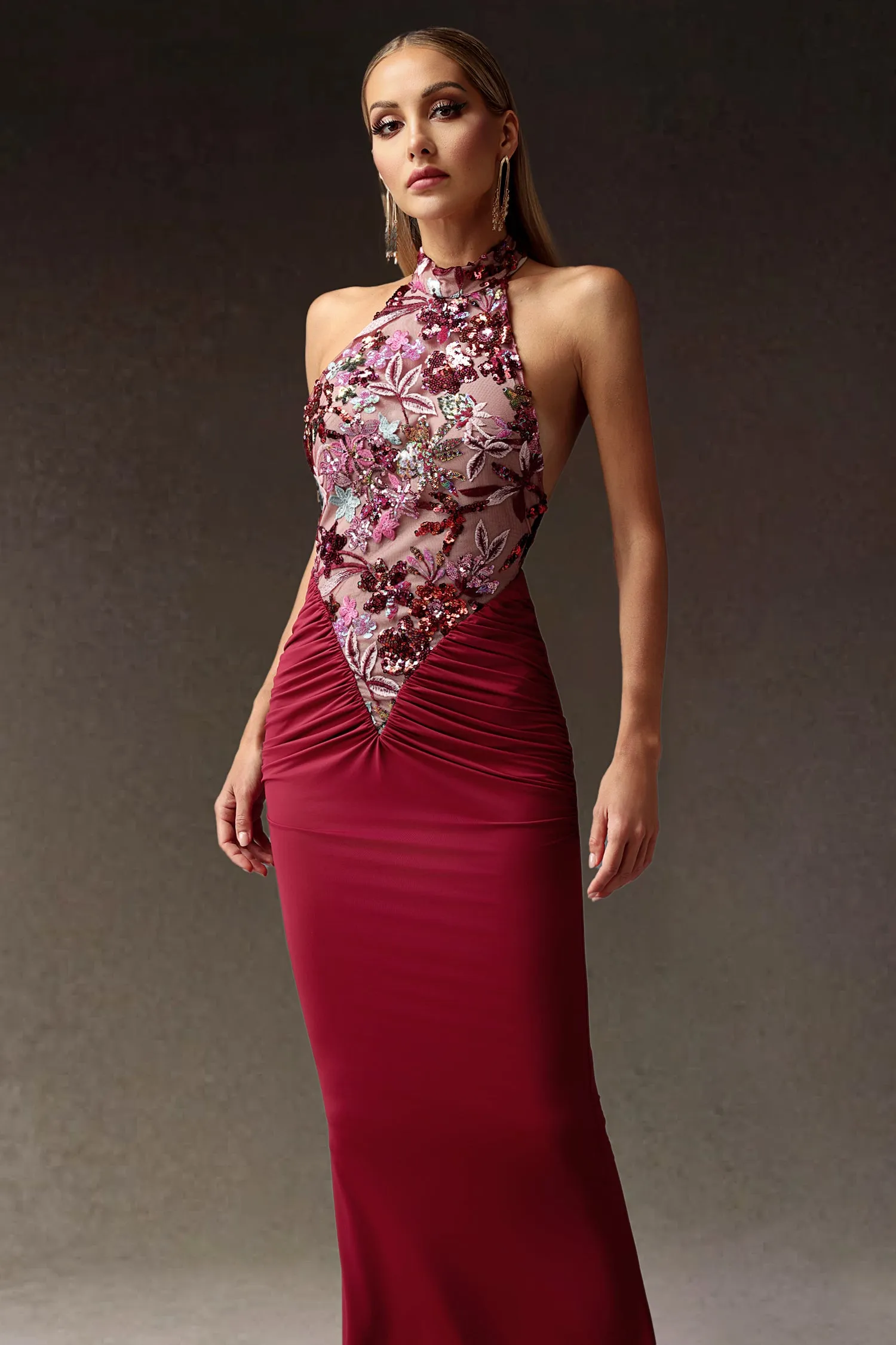 Elisabeth Flowers Sequins Slim Maxi Dress by Bella Barnett sold by Goddiva product image thumbnail 4