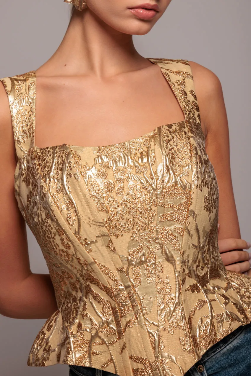 Sleeveless Jacquard Lace Up Back Corset - Gold by Goddiva sold by Goddiva product image thumbnail 5