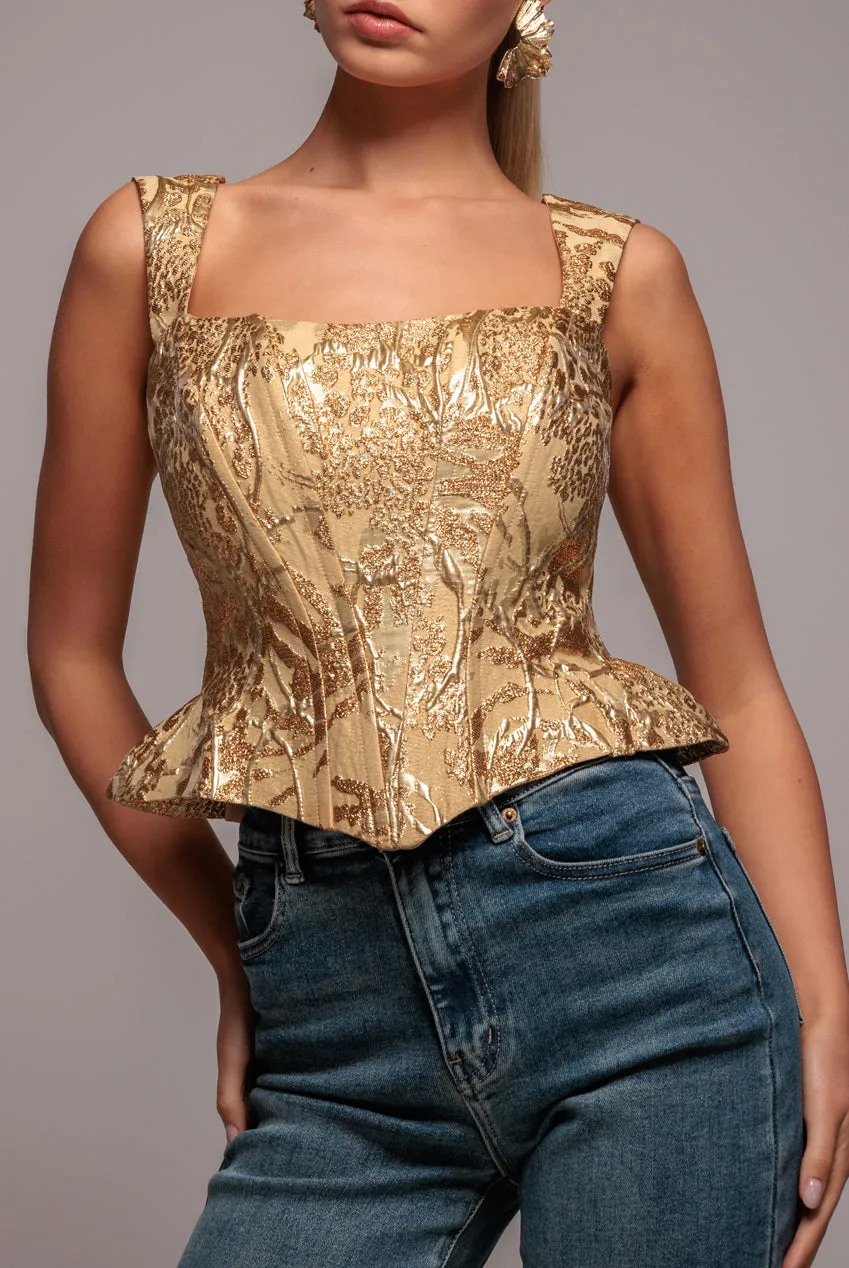 Sleeveless Jacquard Lace Up Back Corset - Gold by Goddiva sold by Goddiva product image thumbnail 3