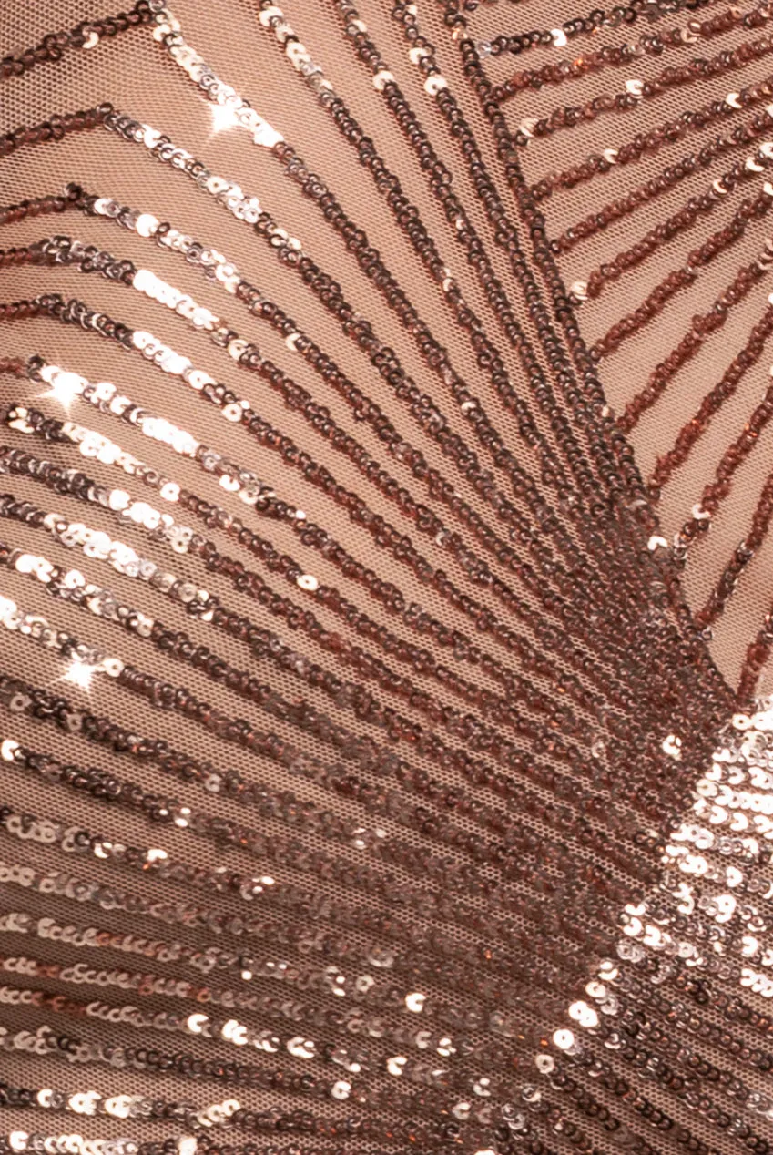Sequin Starburst Cape Sleeve Midi Dress - Champagne by Goddiva sold by Goddiva product image thumbnail 5