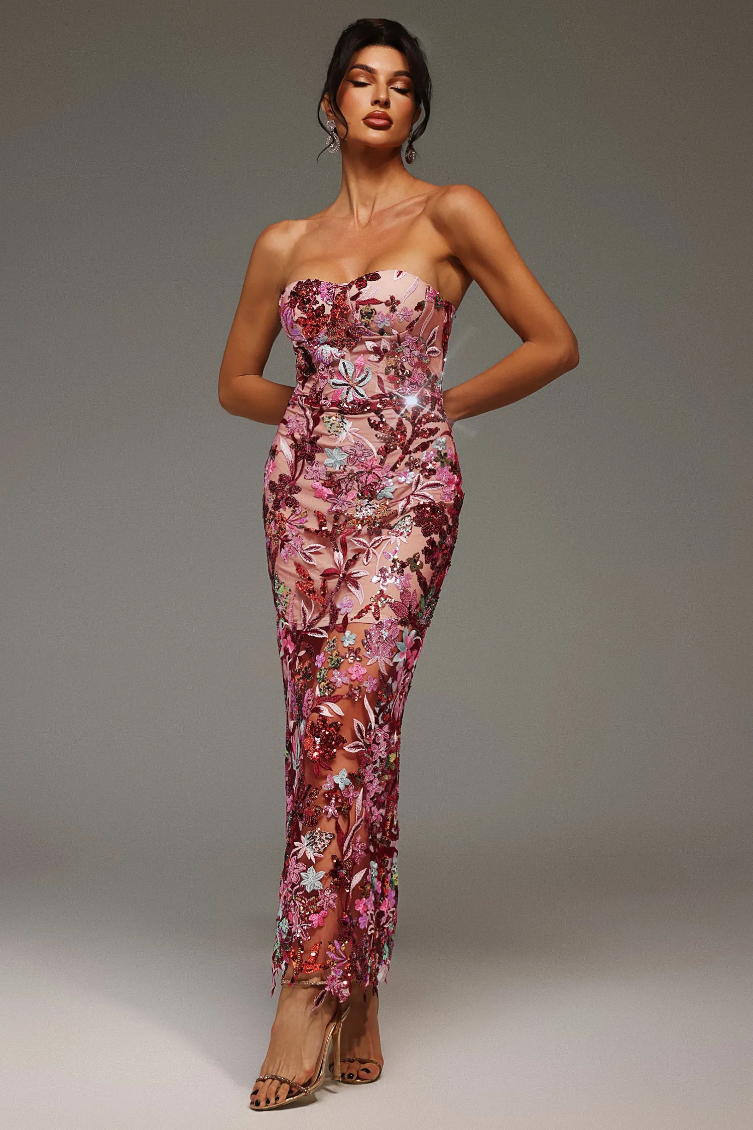 Lilya Off-the-Shoulder Embroidery Sequin Maxi Dress by Bella Barnett sold by Goddiva product image thumbnail 2