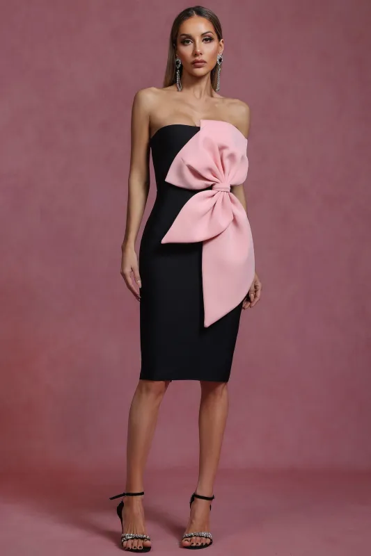 Eiffel Sleeveless Bow Bandage Mini Dress by Bella Barnett sold by Goddiva