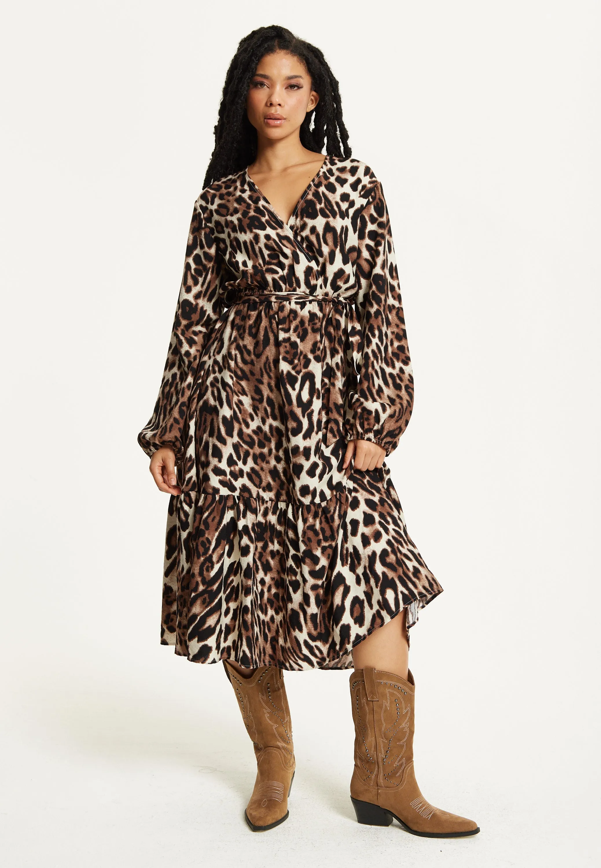 Leopard Print Long Sleeve Midi Dress by Liquorish sold by Goddiva product image thumbnail 3