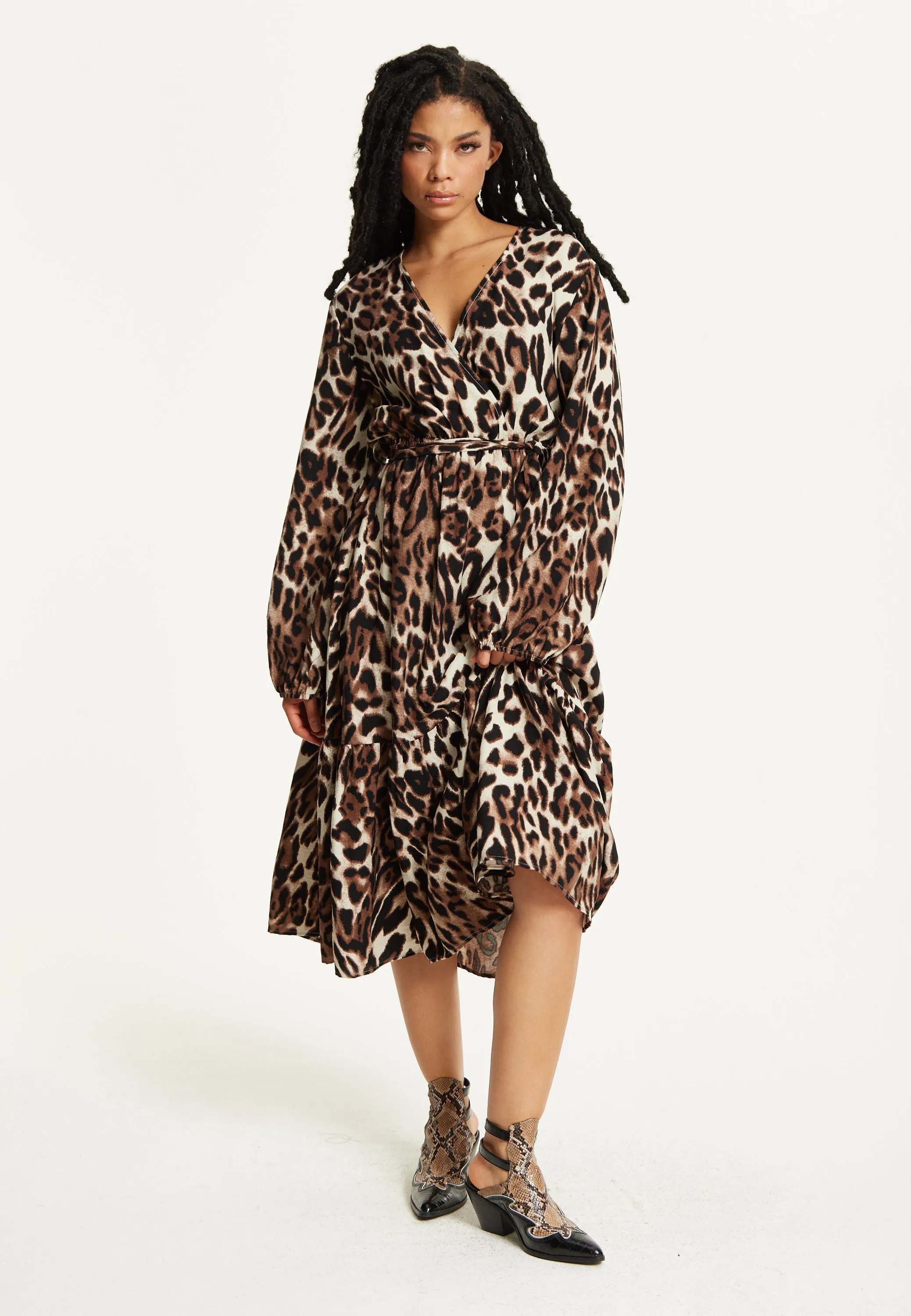 Leopard Print Long Sleeve Midi Dress by Liquorish sold by Goddiva product image thumbnail 4