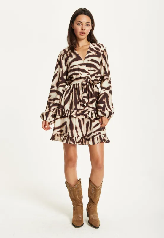 Zebra Print Ruffle Wrap Dress by Liquorish sold by Goddiva