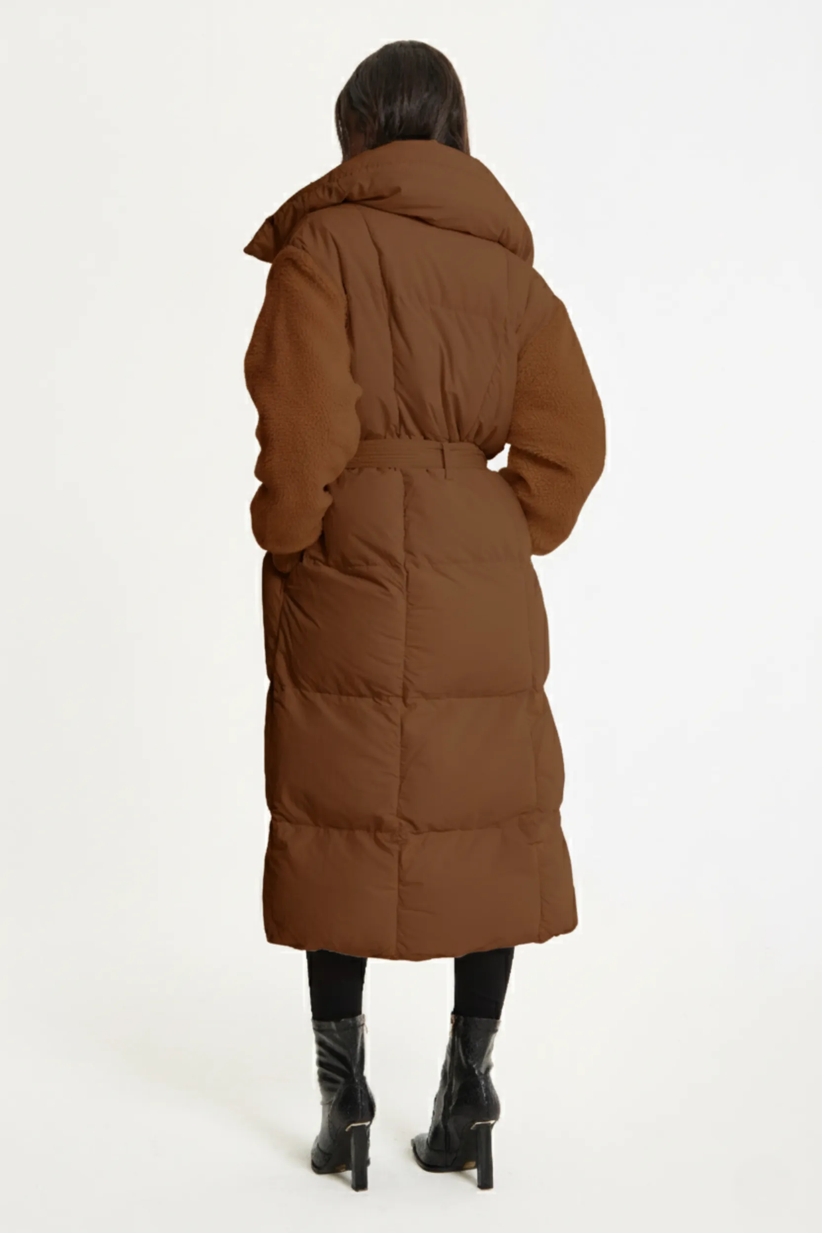 Brown Longline Belted Puffer Coat by Liquorish sold by Goddiva product image thumbnail 3