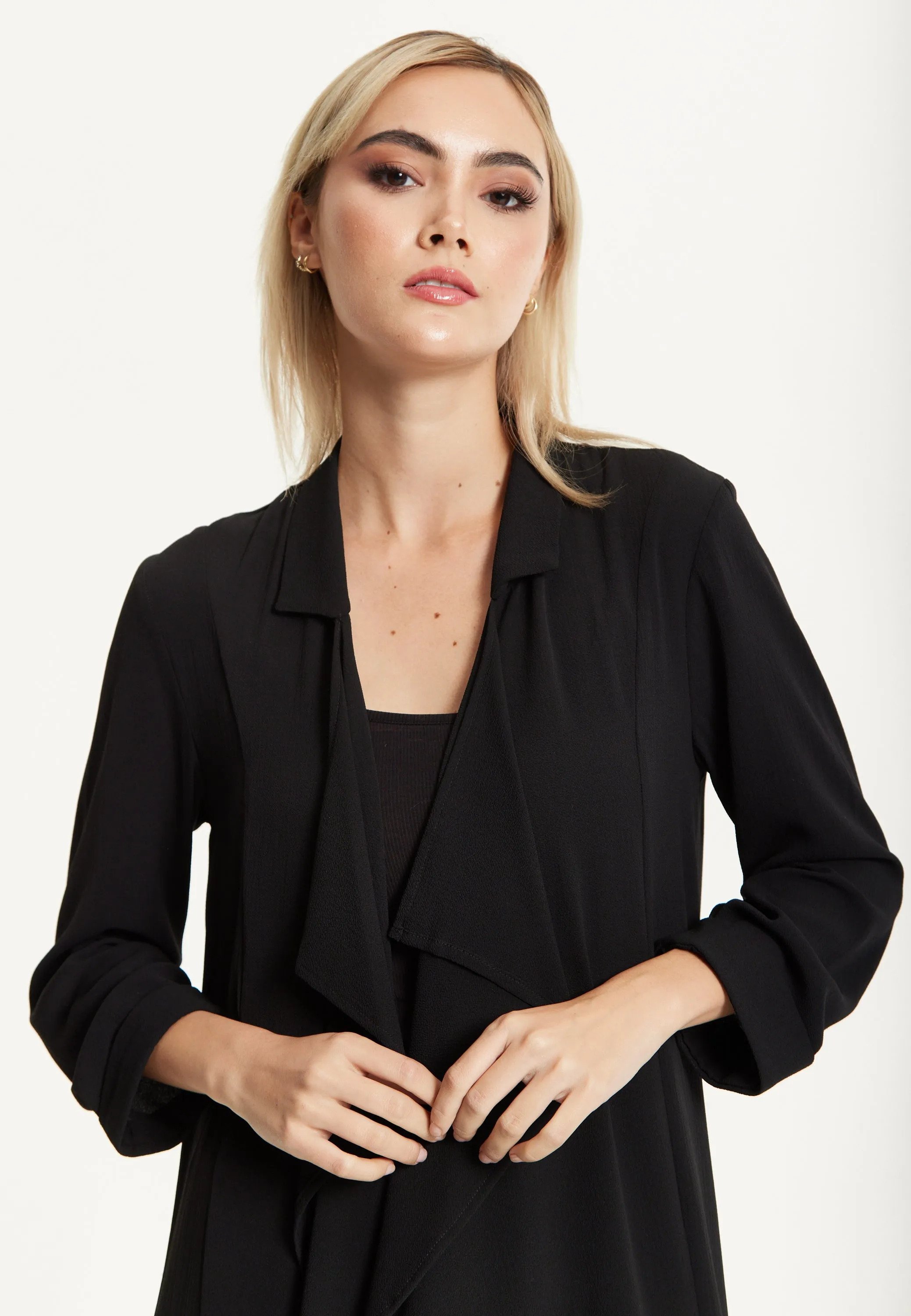 Black Waterfall Duster Coat by Liquorish sold by Goddiva product image thumbnail 5