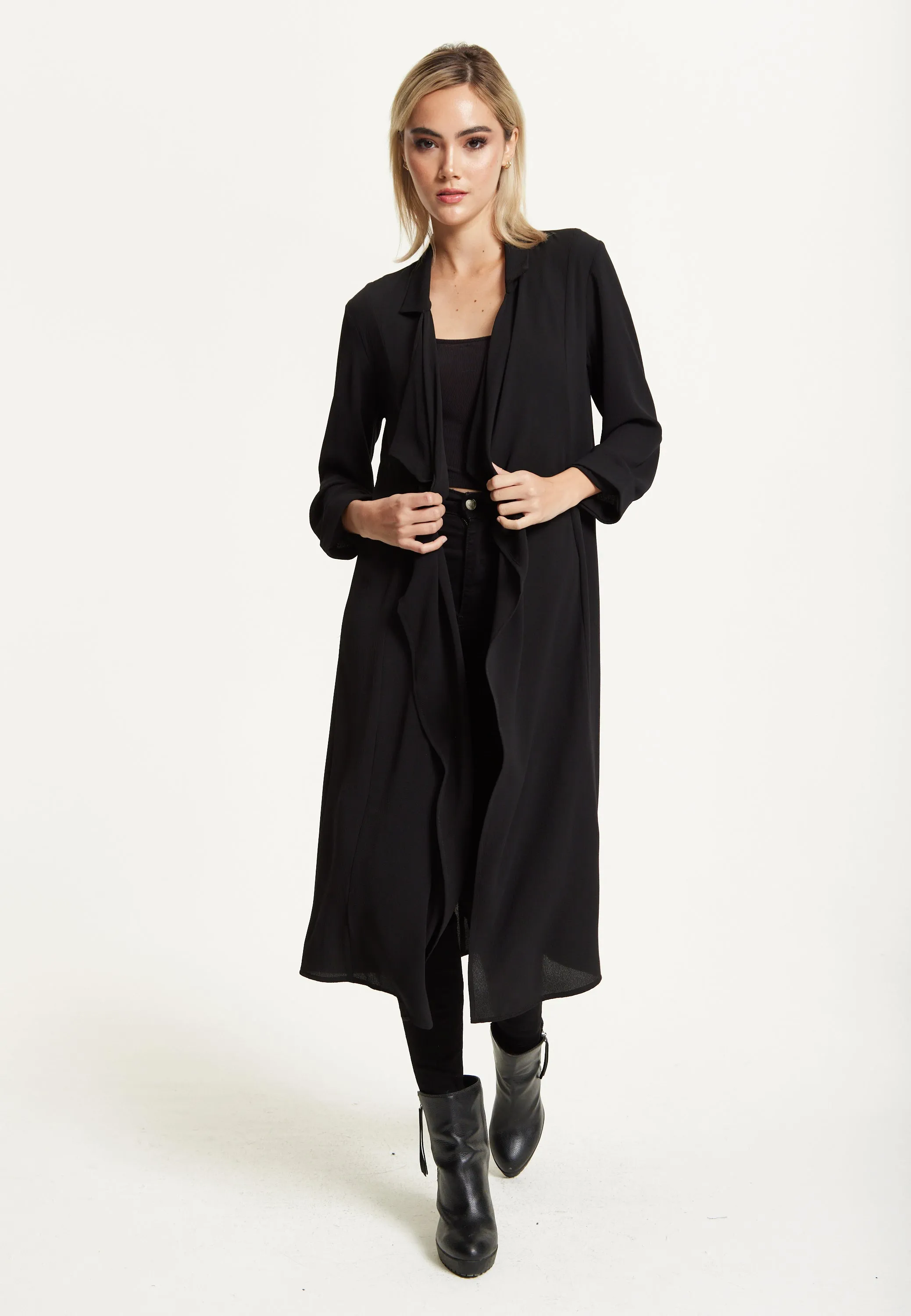 Black Waterfall Duster Coat by Liquorish sold by Goddiva product image thumbnail 2